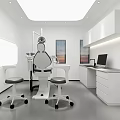 Modern Dental Clinic Reception Area With Wooden Front Desk And Black Sofa