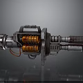 Sci Fi Weapon Device 3D Render With Metallic Frame Orange Coils Handle Grip And Pipes