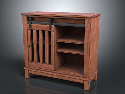 Wooden Shoe Cabinet With Slatted Door And Open Shelves For Home Storage Organization 3d model