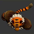 Cartoon Tiger Character In Tribal Warrior Outfit With Sharp Tooth Decoration
