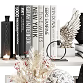 Elegant Decorative Ornament Set With Classical Sculpture Head Angel Wings Books Dried Flowers And Vases