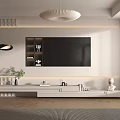 Modern TV Wall Design With White Tiered Shelves Media Console Decor Items And Floor Lamp