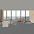 General Manager Office Desk and Chair Combination Bookcase 3d model