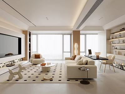 Modern Living Room With White Sofa Coffee Table Geometric Rug And Floor Lamp 3d model