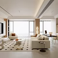 Modern Living Room With White Sofa Coffee Table Geometric Rug And Floor Lamp