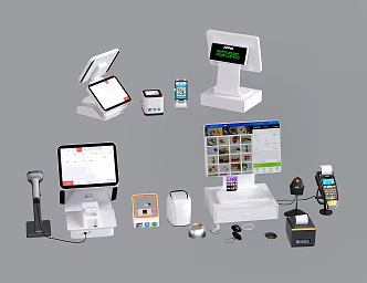 Modern cash register cash register QR code scanner supermarket catering 3d model