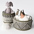 Gray Woven Storage Baskets with Tassel Trim for Storing Stuffed Toys