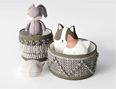 Modern Storage Basket Plush Toy Cat Muppet Rabbit Doll Basket Dirty Clothes Basket Dirty Clothes Basket 3d model