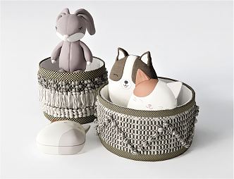 Modern Storage Basket Plush Toy Cat Muppet Rabbit Doll Basket Dirty Clothes Basket Dirty Clothes Basket 3d model