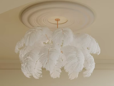 Elegant White Feather Chandelier With Soft Plumes And Ceiling Mount Design 3d model