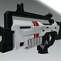 Futuristic Sci Fi Weapon With White Red Accents Black Frame And Tactical Grip