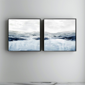 New Chinese Landscape Painting Blue Living Room Ocean Waves Decorative Painting 3d model