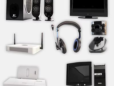 Top Computer Accessories and Devices with Speakers Headphones Router Printer Monitor Desktop 3d model