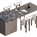Modern Dining Table Set With Wooden Frame Marble Counter And Upholstered Chairs