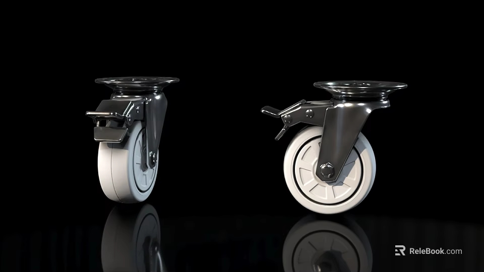 High Quality Ship Casters with White Wheels and Sturdy Metal Construction 3d model 