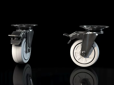 High Quality Ship Casters with White Wheels and Sturdy Metal Construction 3d model
