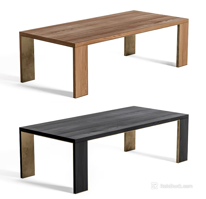 Light And Dark Wooden Dining Tables With Simple Rectangular Design And Sturdy Legs 3d model