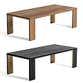 Light And Dark Wooden Dining Tables With Simple Rectangular Design And Sturdy Legs 3d model