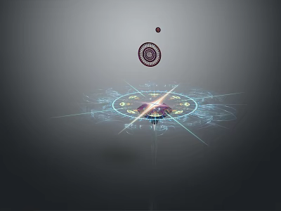 Cartoon Scene With Futuristic Glowing Circular Tech Elements And Neon Energy Lines 3d model