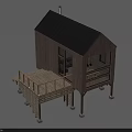 Wooden Cabin Exterior Design With Metal Roof Wooden Deck Railings Windows And Stilts