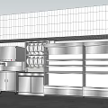 Commercial Kitchen Interior With Stainless Steel Appliances And Storage Racks