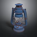 Vintage Blue Kerosene Lamp With Rustic Metal Frame And Glass Shade