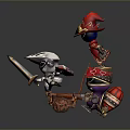Fantasy Game Movie Characters Featuring Knight Mage And Monster On Wooden Cart