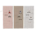 Colorful Three Tone Pegboard Wall Decor with Small Dolls and Wooden Shelves