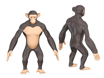 Detailed Realistic Chimpanzee 3D Model Showing Front And Back Views 3d model