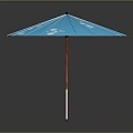 Outdoor Garden Furniture Blue Patio Umbrella With White Floral Pattern And Wooden Pole
