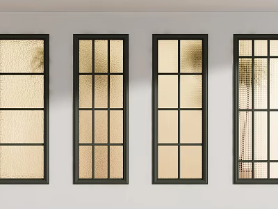 Modern Windows With Black Frames And Grid Patterns On White Wall 3d model