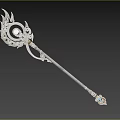 Ornate Magical Staff Featuring Golden Spiral Design Silver Shaft And Blue Gemstone