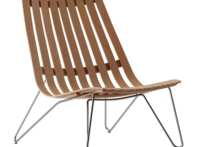 Modern Accent Chair With Wooden Slat Backrest And Sturdy Metal Legs Design 3d model