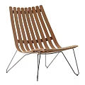 Modern Accent Chair With Wooden Slat Backrest And Sturdy Metal Legs Design