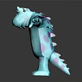 Blue Furry Monster Sulley Character 3D Model Standing With Arms Outstretched And Purple Spots