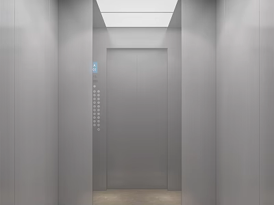 Sleek Elevator Interior With Metal Door Control Panel And Ceiling Lighting 3d model