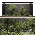 Lush Green Plants And Various Flowers In Natural Garden With Stone Wall Background