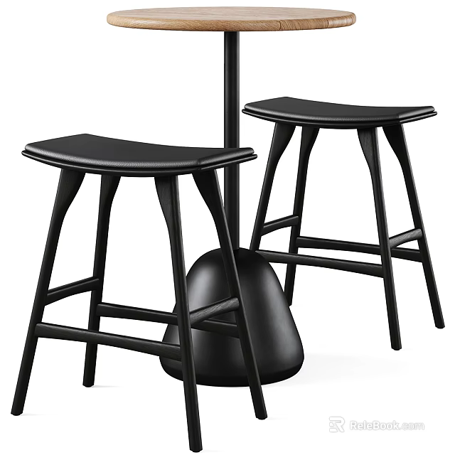 Modern Black Bar Stools With Sturdy Legs And Comfortable Seats Next To Bar Counter 3d model 