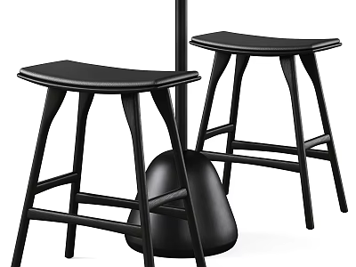 Modern Black Bar Stools With Sturdy Legs And Comfortable Seats Next To Bar Counter 3d model