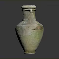 Hand Carved Classical Vase Sculpture With Two Handles And Cracked Blue Green Texture