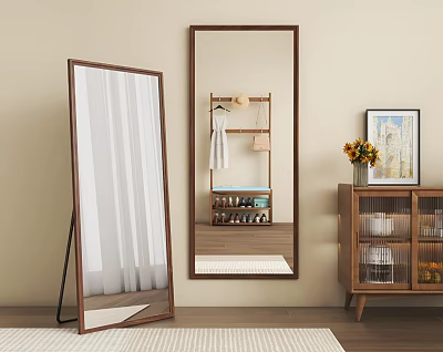 Stylish Floor And Wall Mirrors In Modern Room With Wooden Cabinet Vase Flowers Framed Painting 3d model