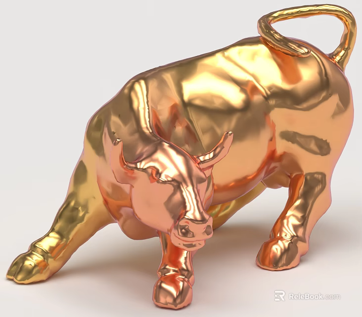 Golden Copper Bull Figurine Metallic Decorative Ornament Set For Home Decor 3d model 