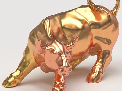 Golden Copper Bull Figurine Metallic Decorative Ornament Set For Home Decor 3d model