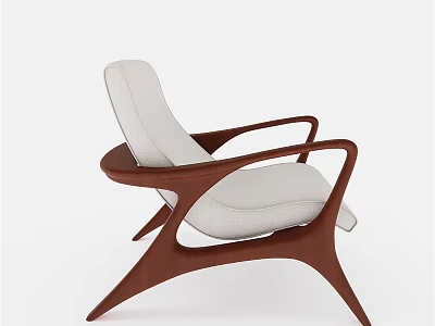 Modern Armchair With White Upholstered Cushion And Wooden Curved Frame Design 3d model