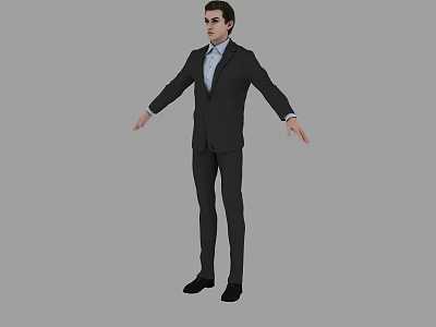 A Man in Formal Suit Standing with Arms Outstretched Against Grey Background 3d model