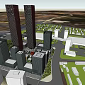 Modern Glass Facade Office Building In Urban Commercial District With Pedestrians And Shops