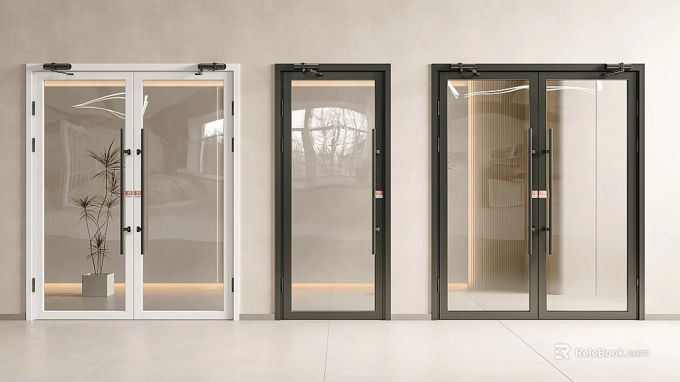 Stylish Glass Doors Featuring White And Black Frames Transparent Glass Indoor View 3d model 