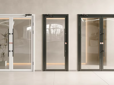 Stylish Glass Doors Featuring White And Black Frames Transparent Glass Indoor View 3d model