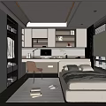 Modern Tatami Bedroom Interior with Tatami Bed Desk Bookshelf Storage and Window Blinds
