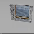 Rustic Furniture Cabinet With Stone Sides And Blue Metal Roller Shutter